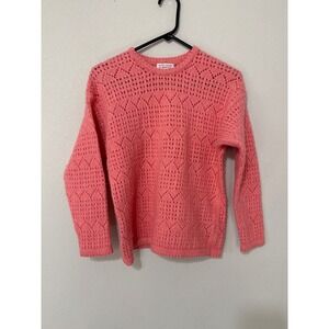 VTG United Colors Of Benetton 012 Girls Sz XL Wool Blend Coral Sweater Pointelle